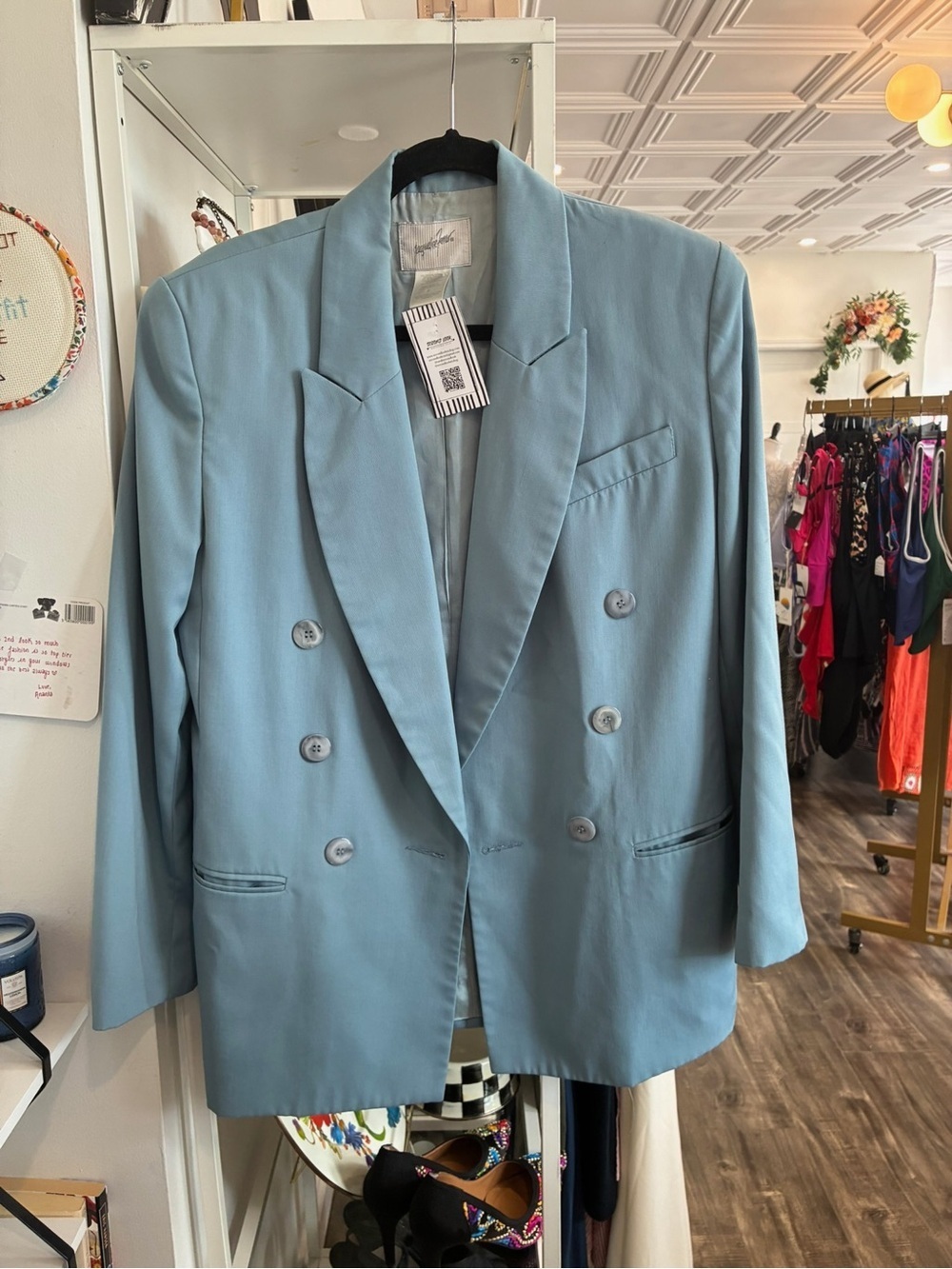 Jacqueline Ferrar Sky Blue Double-Breasted Blazer